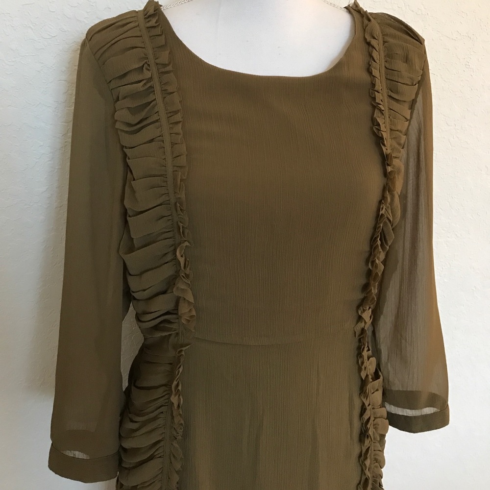 H&M Mocha side ruffle long sleeve dress