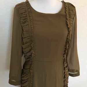 H&M Mocha side ruffle long sleeve dress