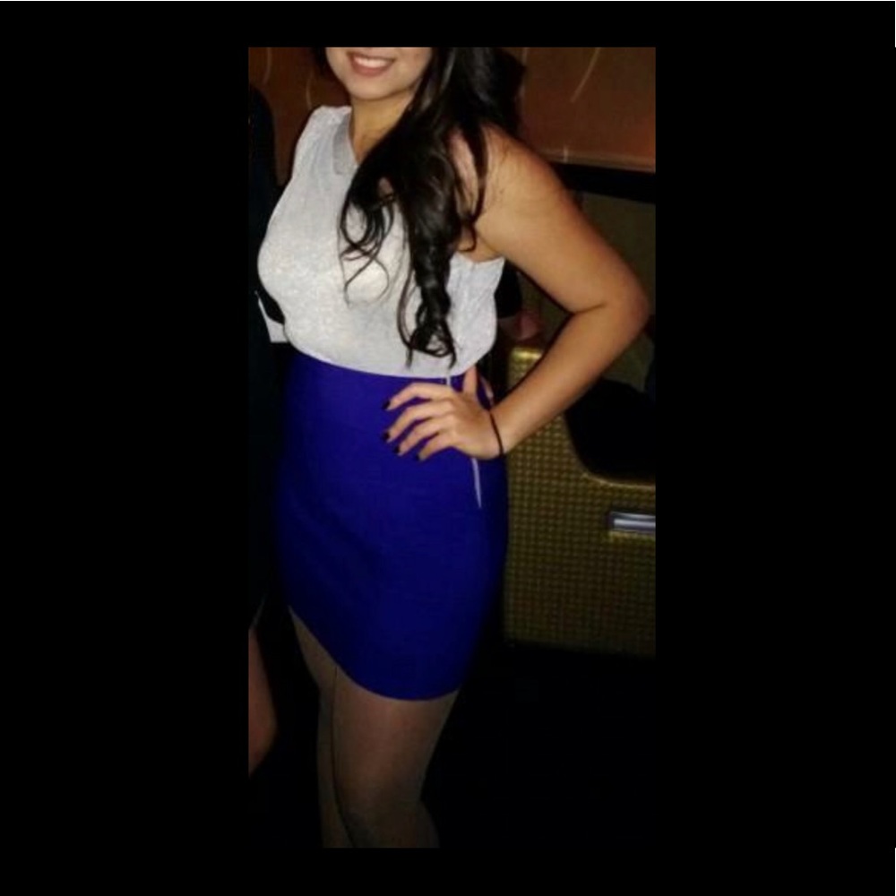 WowCouture one shoulder silver cobalt blue dress