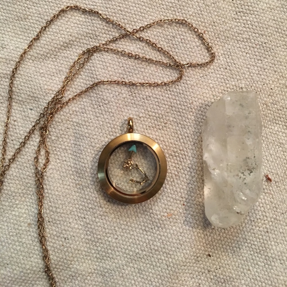 Origami Owl Matte Gold locket with charms