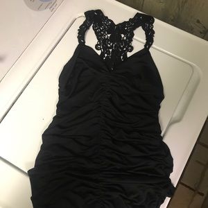 Black mini dress with lacey detail racer back