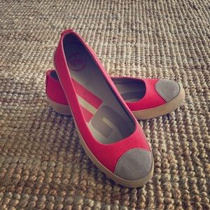 Red Canvas and Tan Suede FitFlop loafers