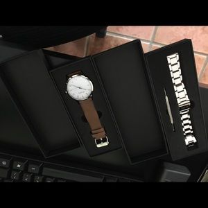 New men's simplify watch extra strap white face