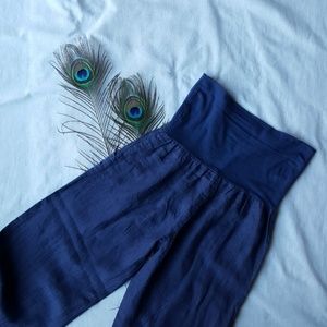 Wide leg linen yoga pants with pockets