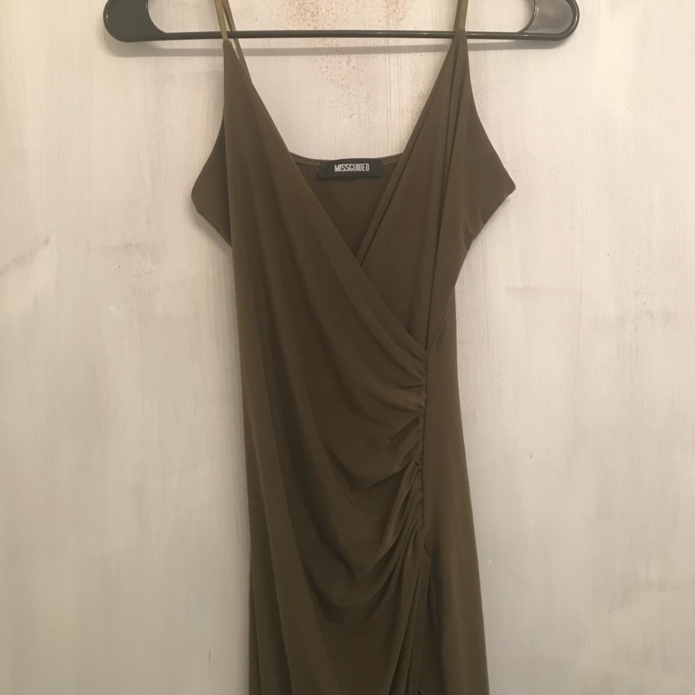 Miss guided olive wrap dress