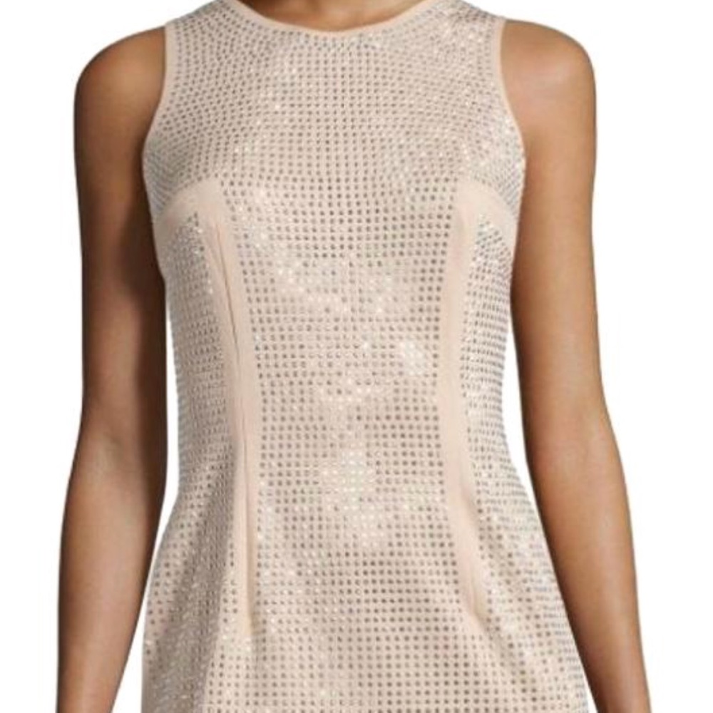 Dress form fitting tan and silver beads