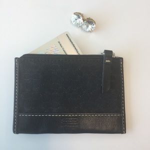 {Coach} Card Case Holder Wallet Black Jaquard