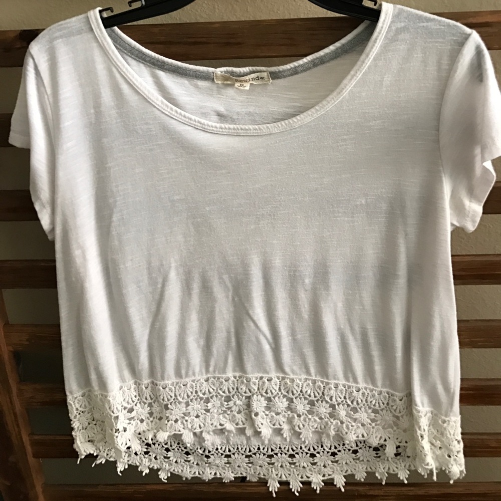 White tee with lace trim