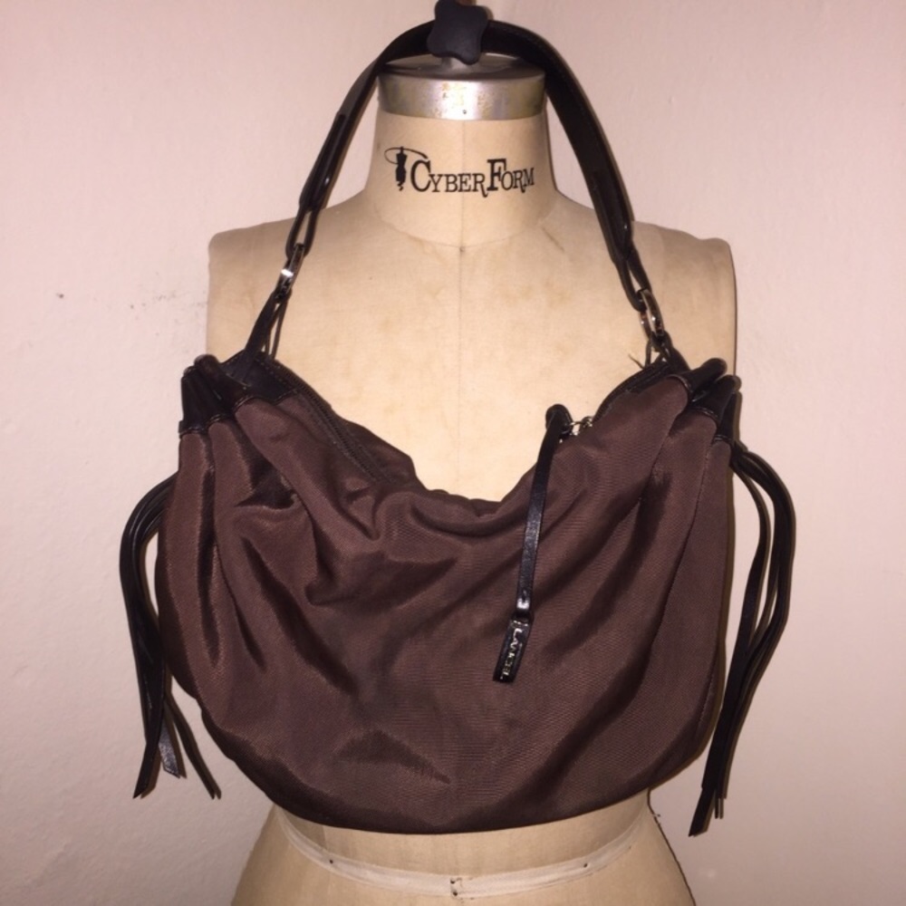 Lancel Purse with Brown Leather Trim and Tassels