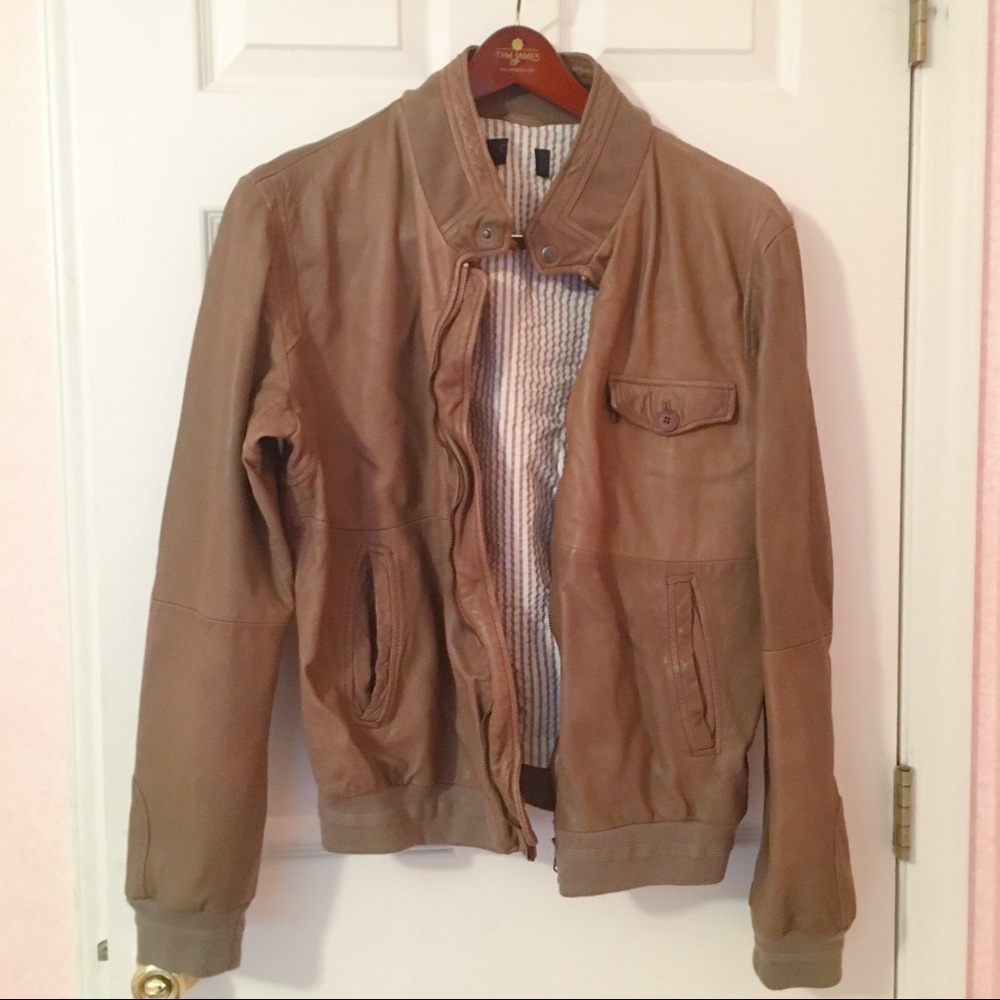 Brown Leather Bomber Jacket