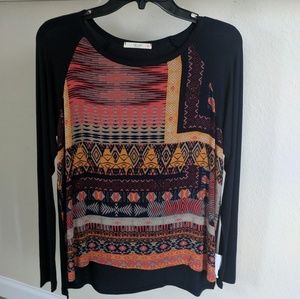 Navy/Tribal Loose Long Sleeve Top