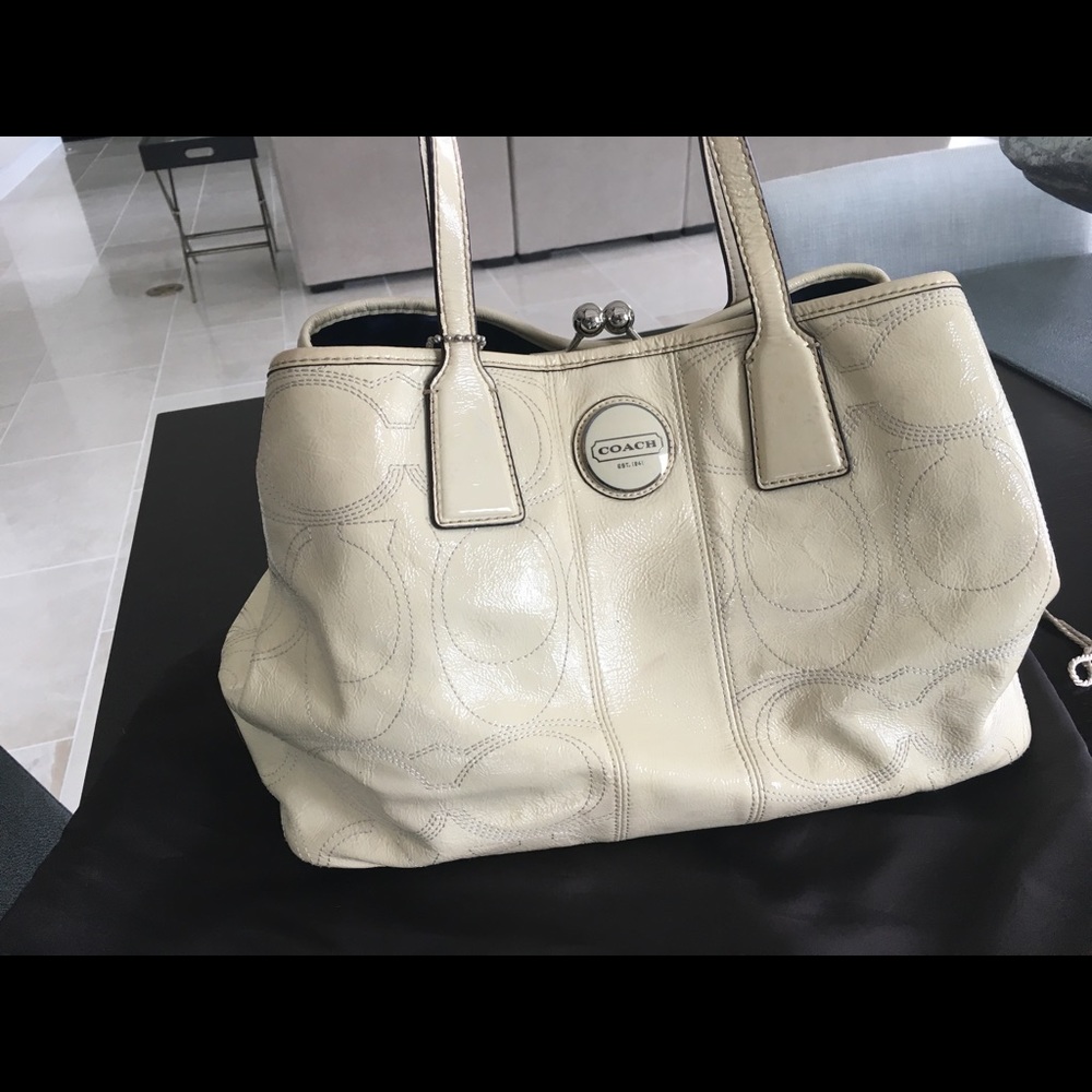Authentic Ivory/White Patent Leather Coach Purse