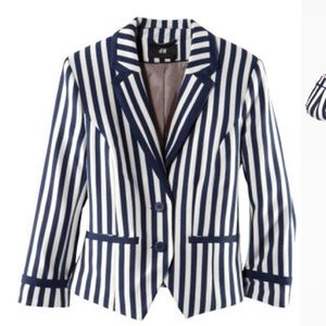H&M striped blue and white blazer