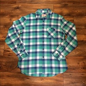 Brooks Brothers Fleece Button Up Shirt Teal Plaid