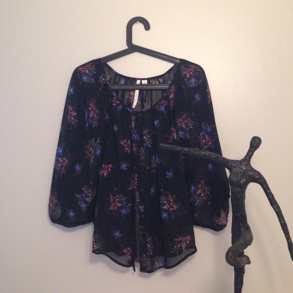 LAUREN CONRAD Sheer Black Blouse