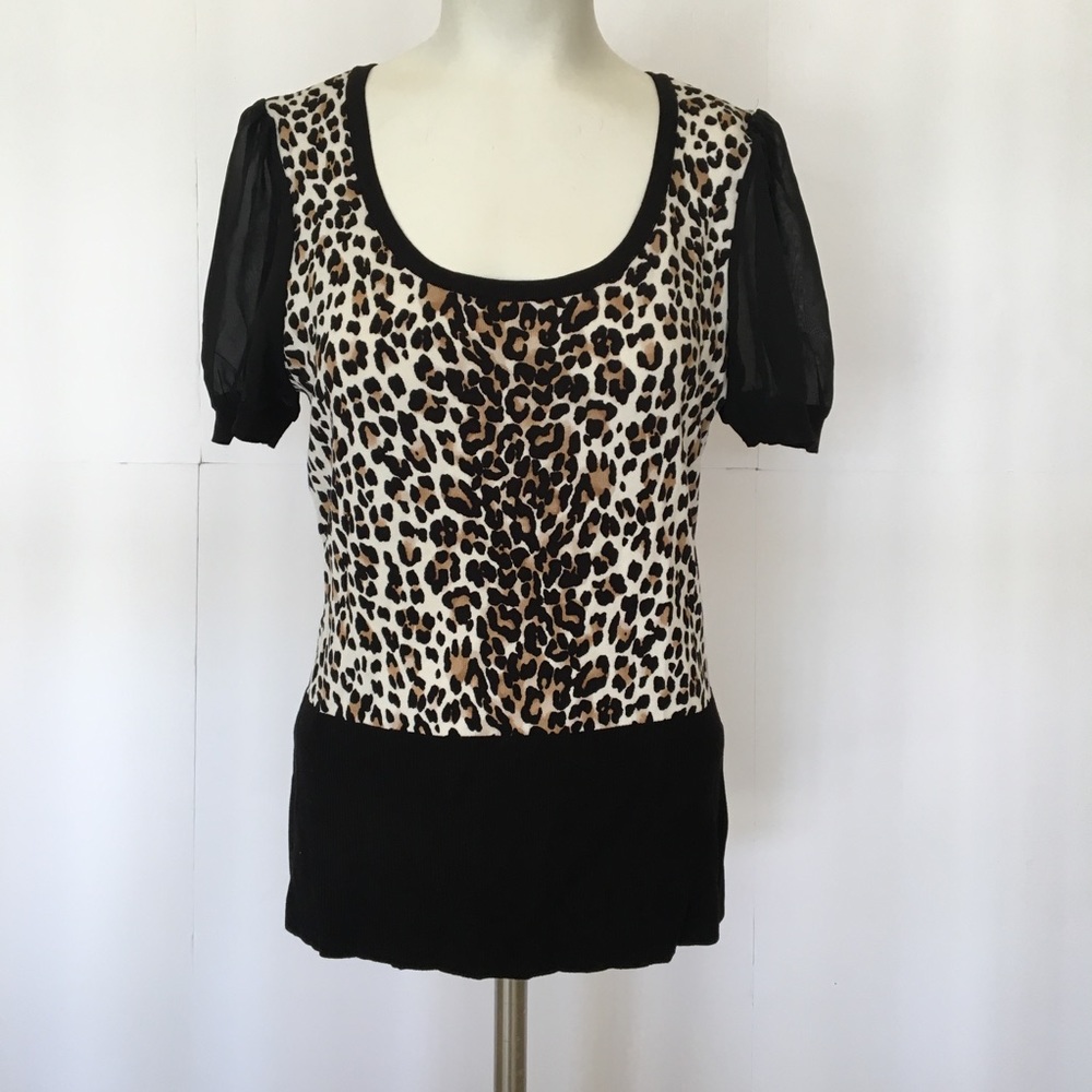 WHBM Short Sleeve Leopard Print Sweater