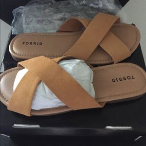 Torrid suede beige slides, size 10.5 Brand New!