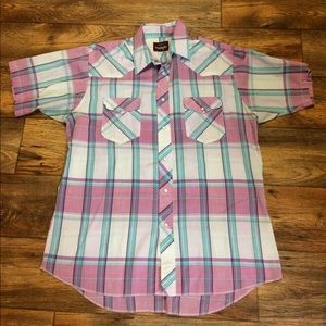 Wrangler Pink Plaid Short Sleeve Pearl Snap Shirt