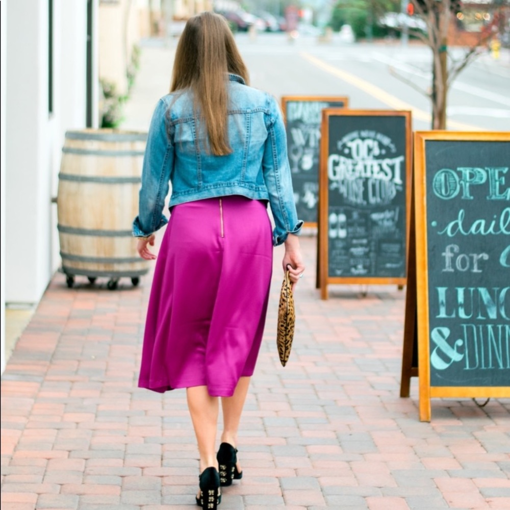 H&M satin magenta midi skirt