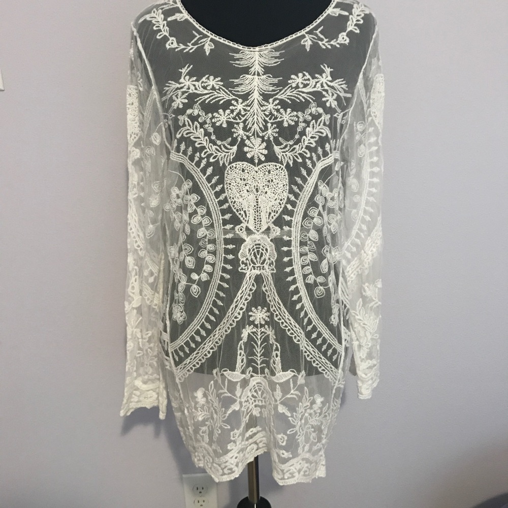 Long Sleeve White Lace Top