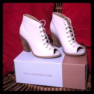 Cream peek-a-boo bootie