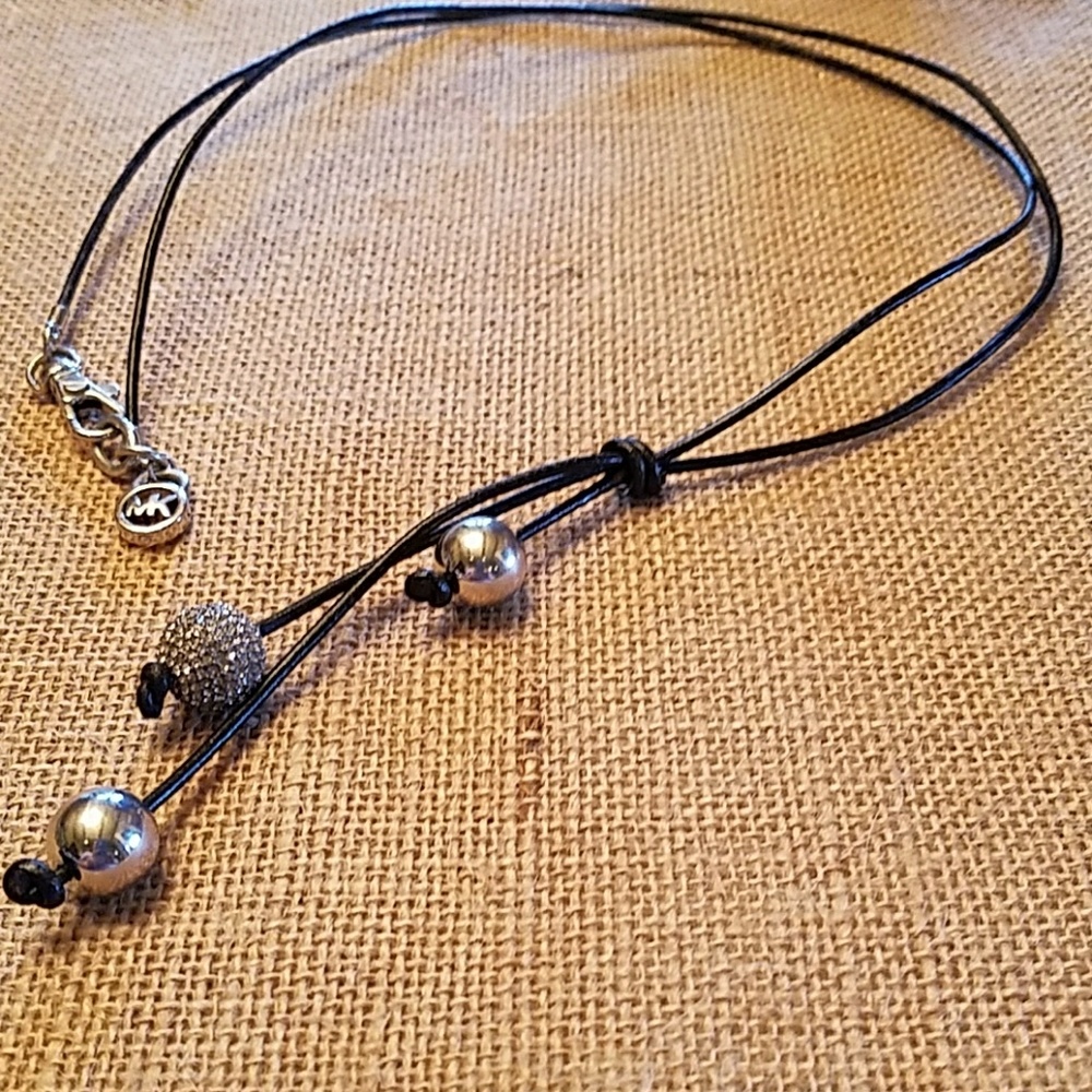 Michael Kors Leather Crystal Bead Necklace EUC