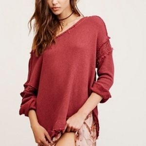 FP Distressed Pullover Crochet Sweater