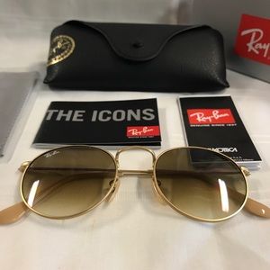 Rayban Round Metal Brown Lens Sunglasses NEW