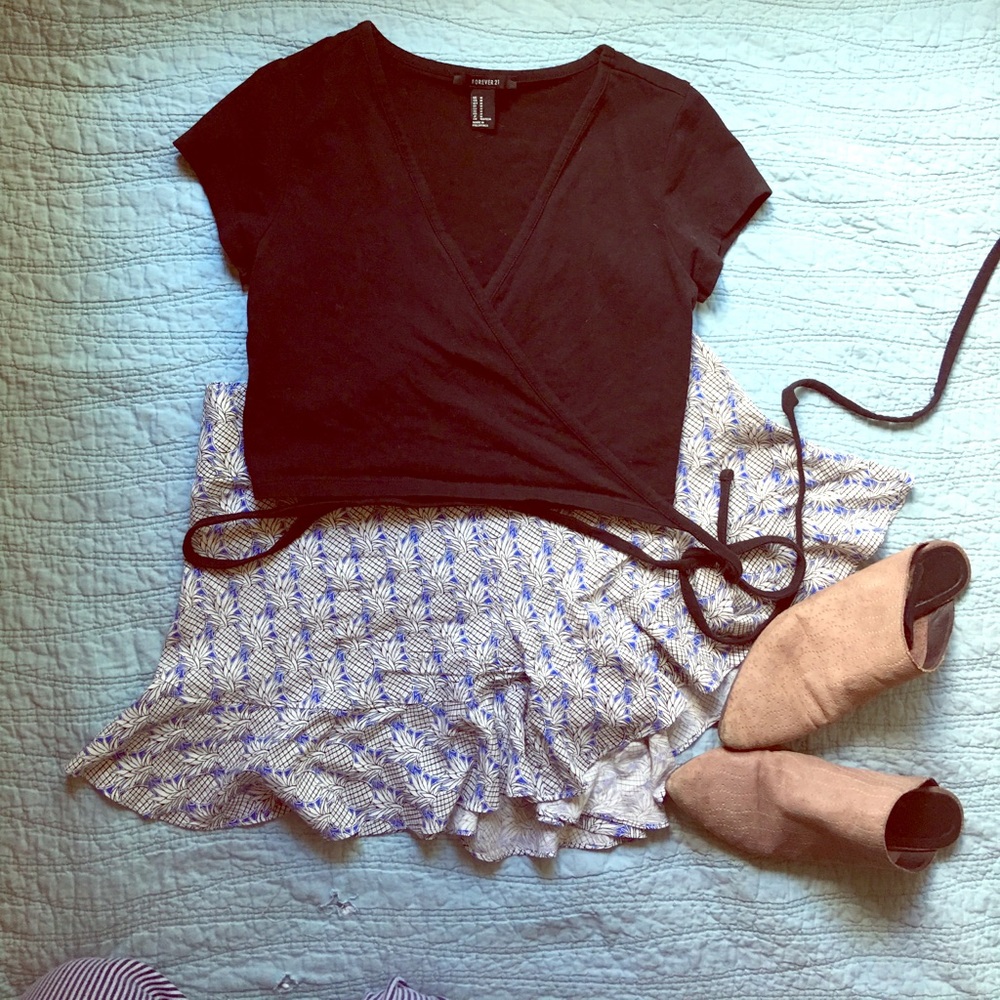 Black Cropped Wrap Shirt