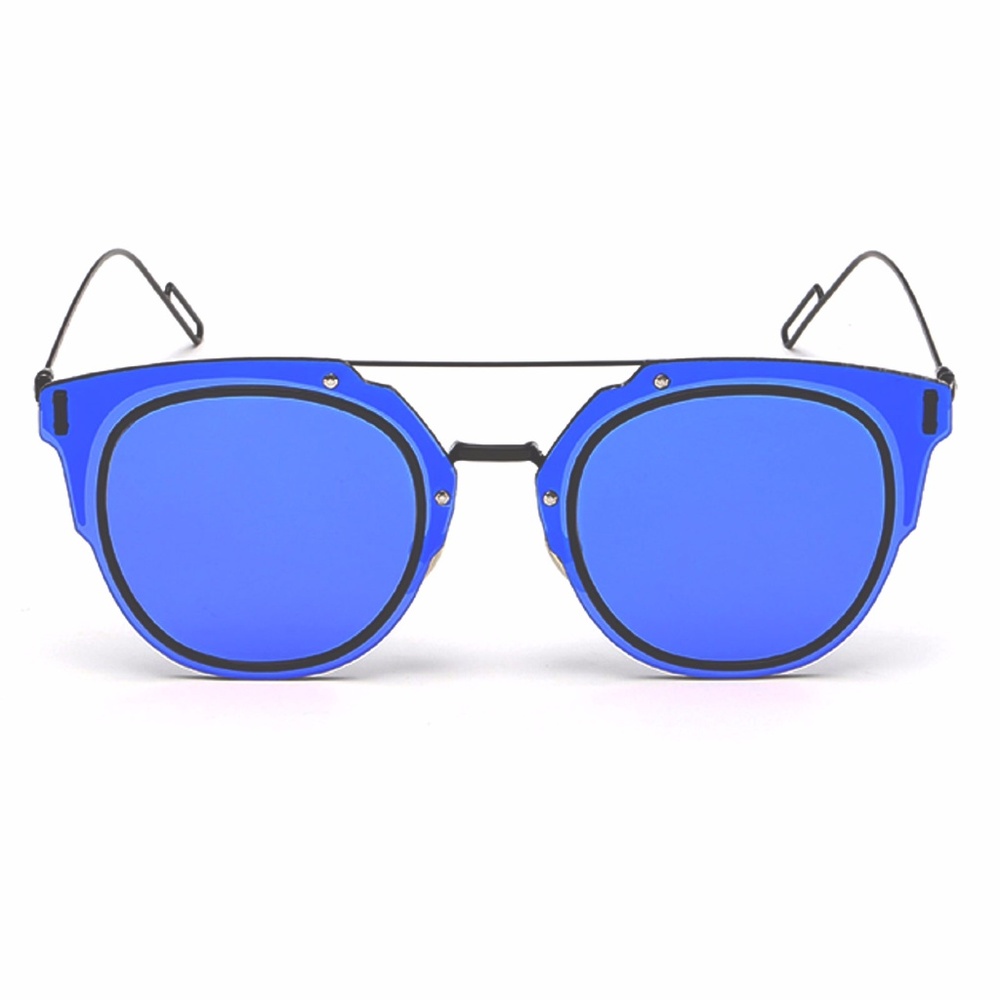 MIDTOWN - BLUE ROUND RIMLESS MIRRORED SUNGLASSES