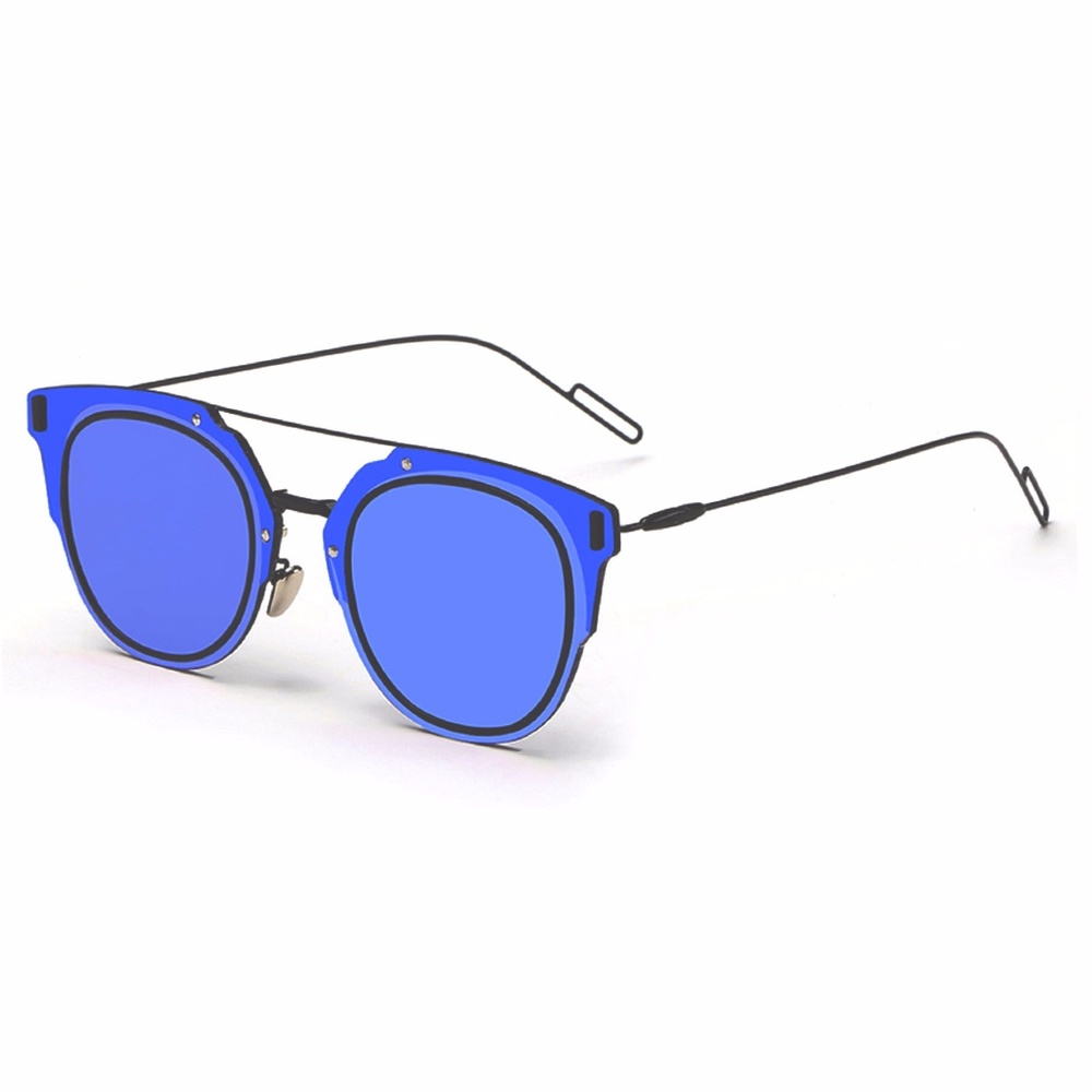 MIDTOWN - BLUE ROUND RIMLESS MIRRORED SUNGLASSES - Picture 2 of 3