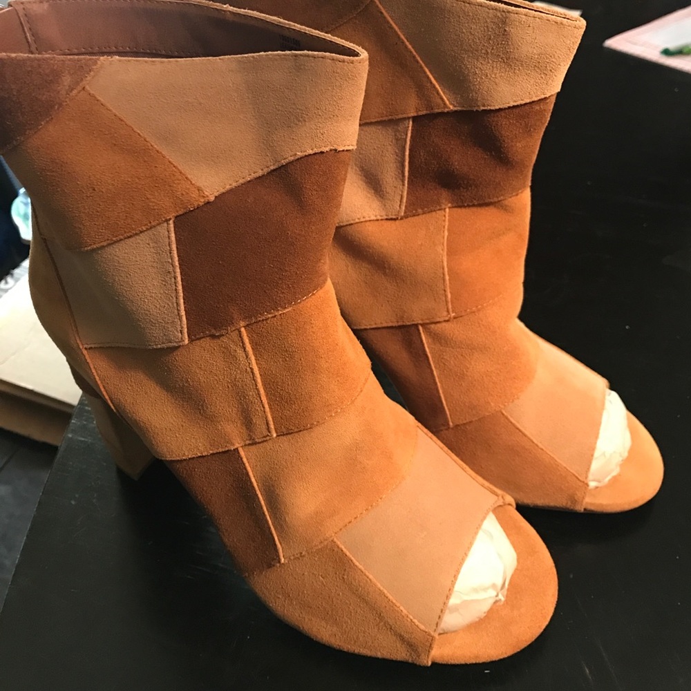 Peep toe patchwork wide width booties