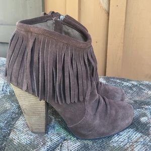 Brown fringe booties