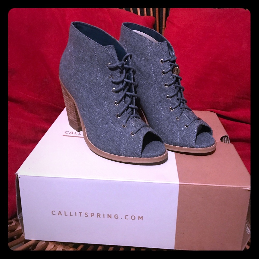 Denim open toe bootie