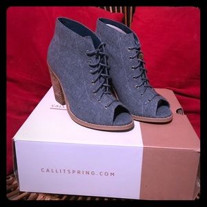 Denim open toe bootie