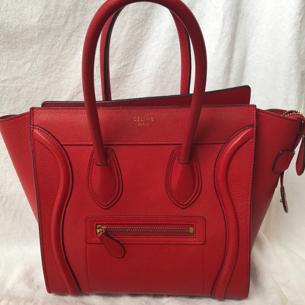 Celine Micro Luggage Tote in red