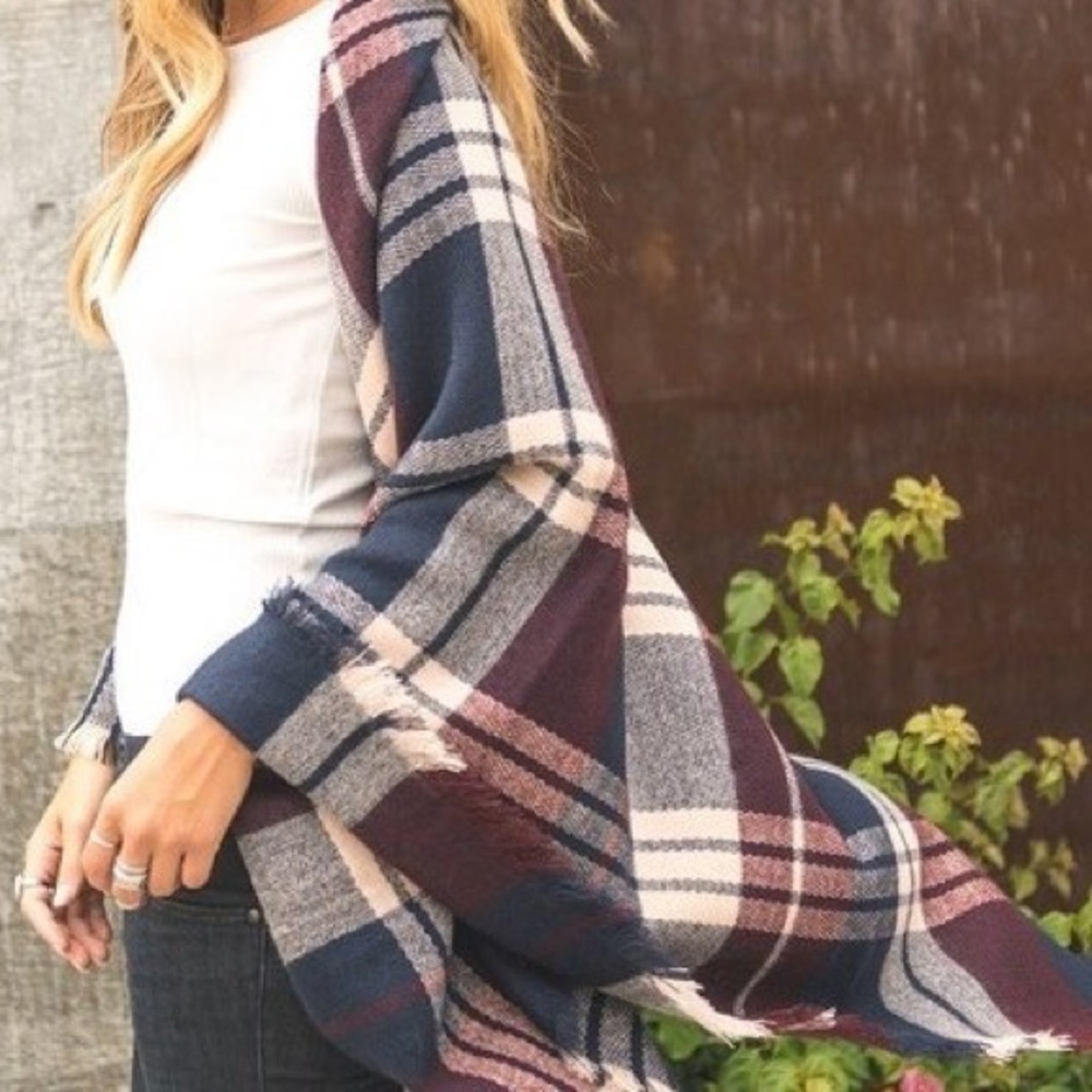 Large Plaid Scarf Burgundy/Navy
