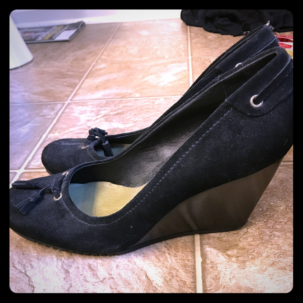 Brand new Black Women's Leather Suede Wedge Heels