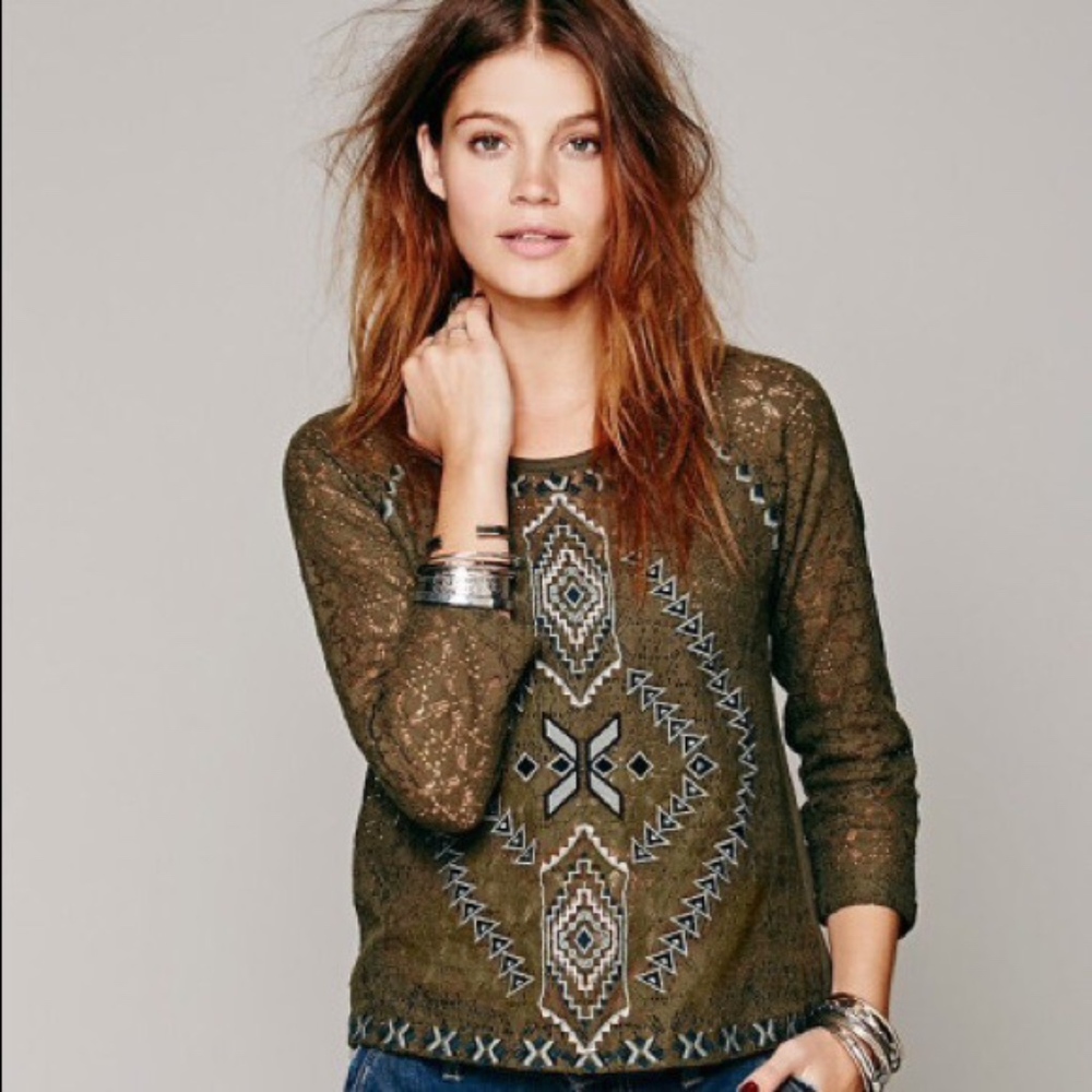 FP Lace 3/4 Length Sleeve Top