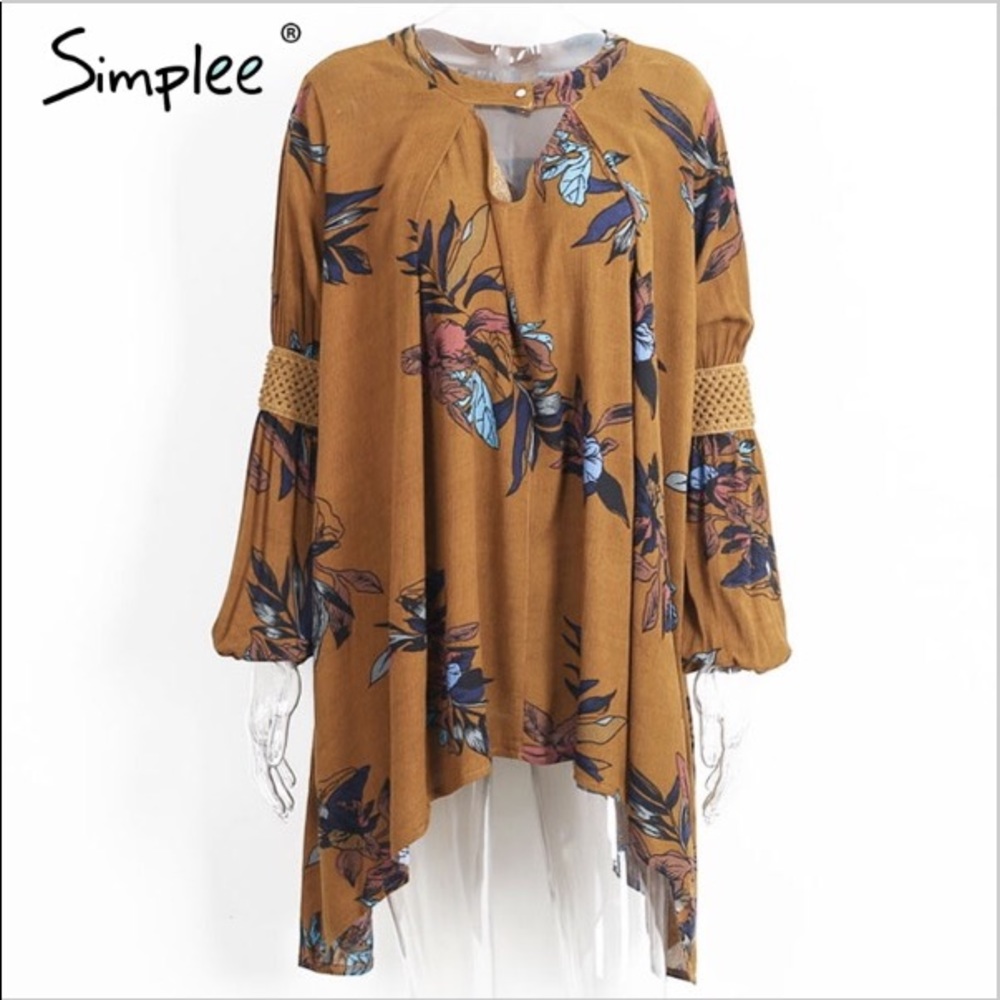 FALL!!!BOHO FLORAL MUSTARD TUNIC/DRESS - Picture 3 of 4