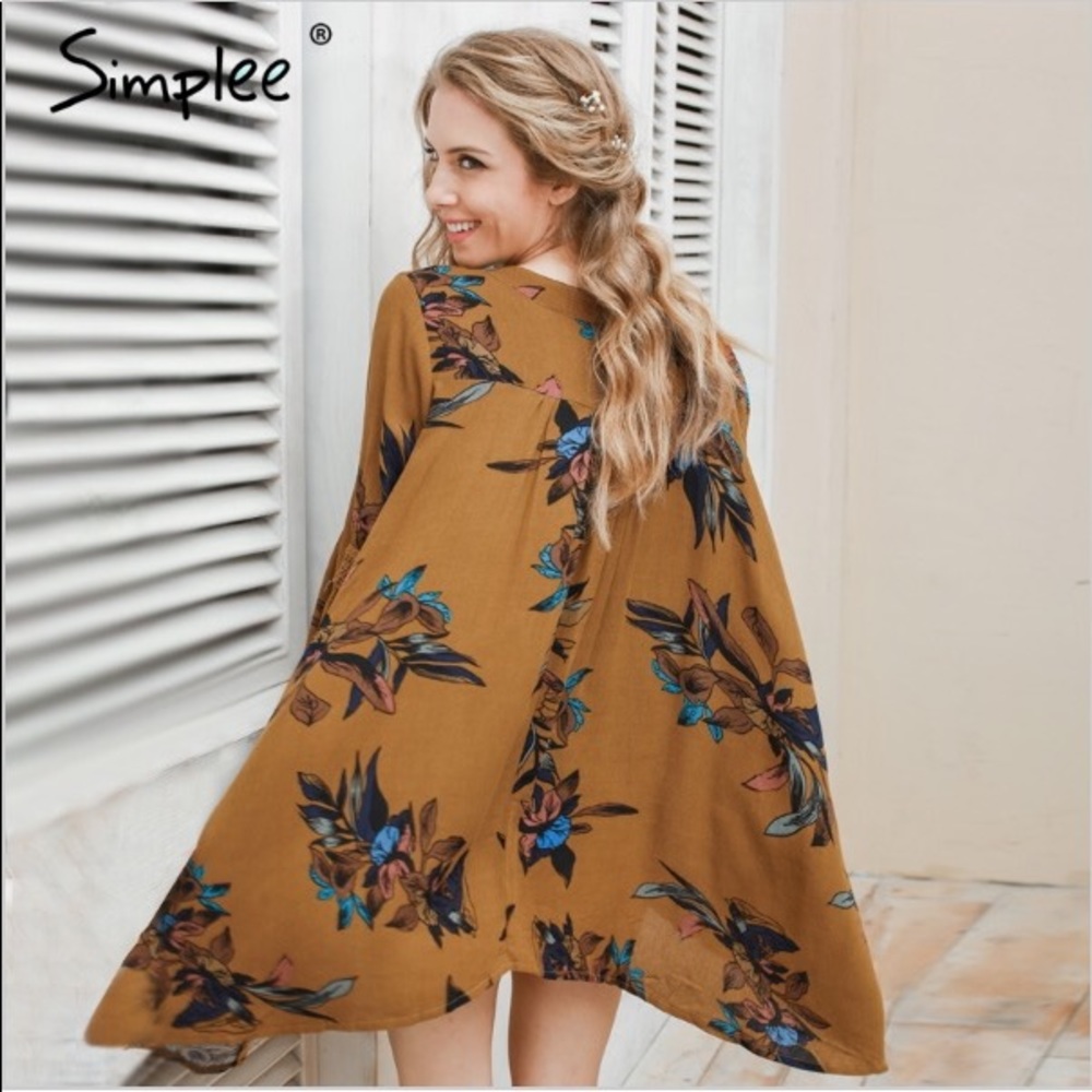 FALL!!!BOHO FLORAL MUSTARD TUNIC/DRESS - Picture 4 of 4