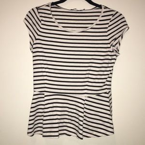 LIMITED Cream and Black Striped Peplum Top