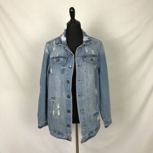 Ci Sono Long Distressed Denim Jean Jacket