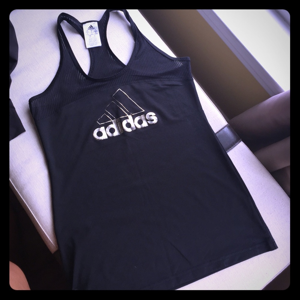 Black mesh ADIDAS tank with gold lettering