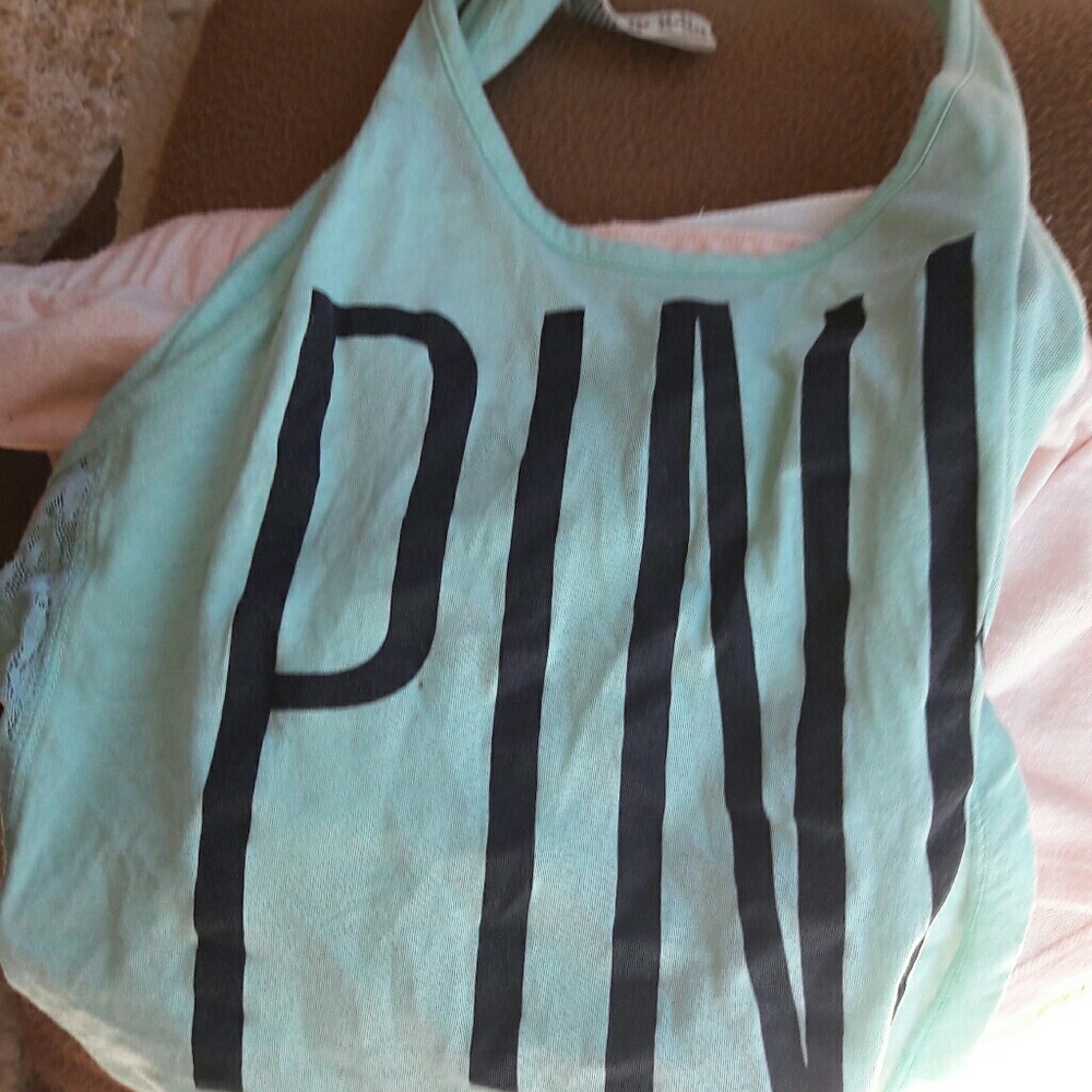 Pink tank size small aqua green