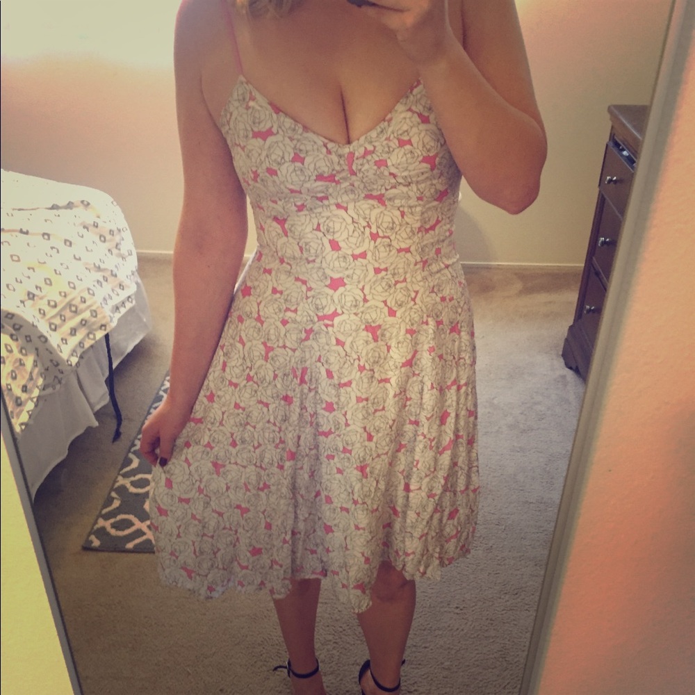 100% silk white and pink Bebe dress