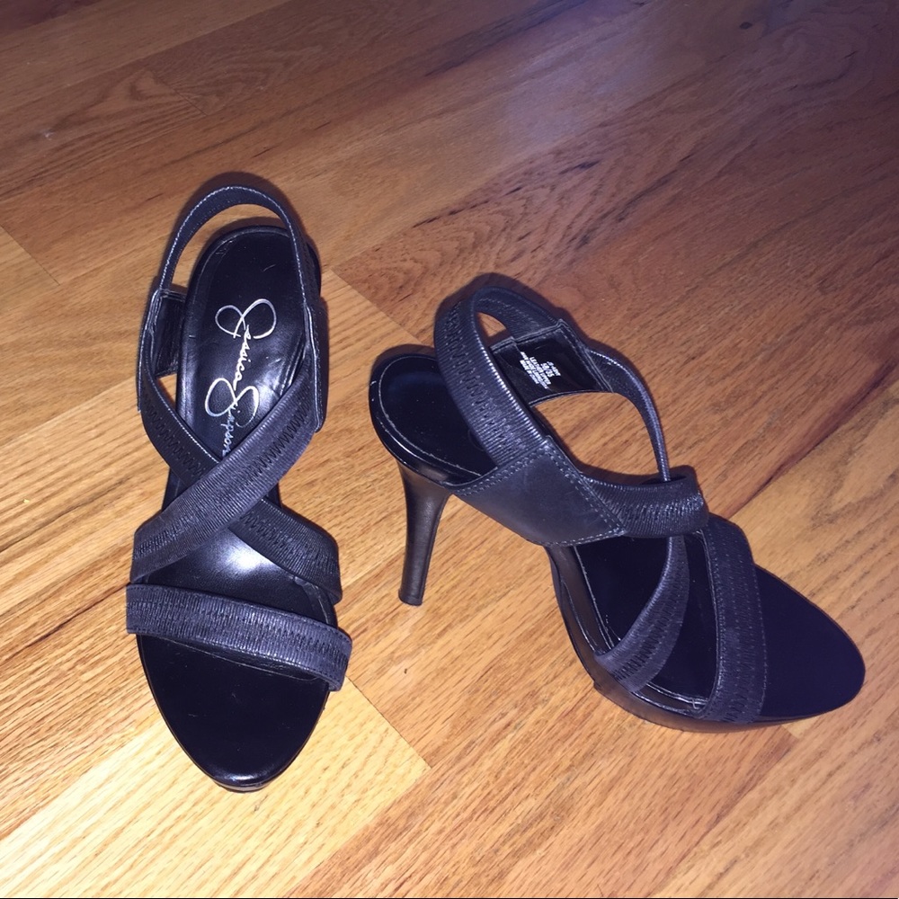 Strappy stiletto heel.