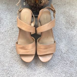 Franco Sarto tan sandal wedges.