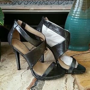 NEW PLATINUM SILVER KATHY JEAN STRAP HEEL