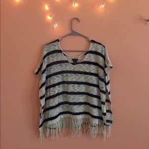 off white/navy lace boxy poncho